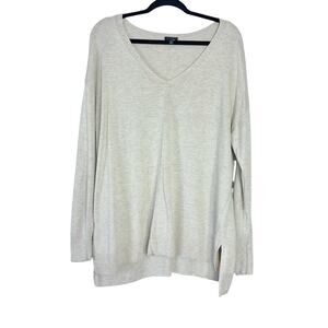 Talbots Beige V-Neck Sweater Lightweight Cotton Cashmere Blend Women's Size XL